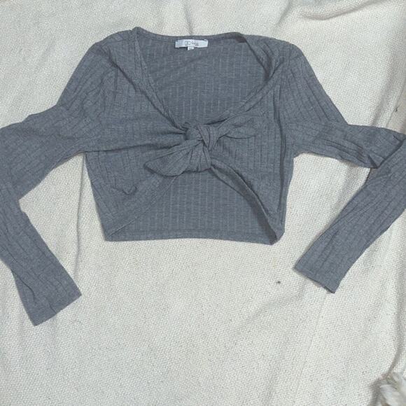 GB fashion London gray tie front cardigan sweater | Sz M - Picture 2 of 4